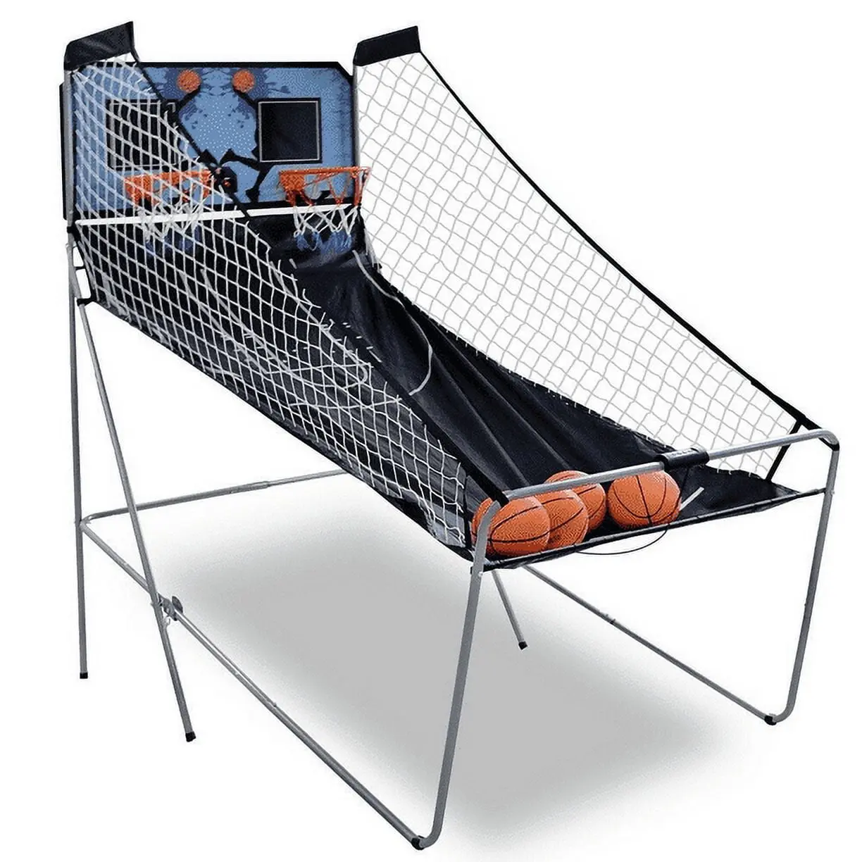 Indoor Arcade Basketball Game, Foldable 2-Player System for Kids with Dual LED Scoreboard, 8 Different Games, 3 Audio Settings & Polyester Net, 210D Oxford Fabric, 3 Different Audio Settings, 42" X 20.5" X 0.35", 80.7" X 43.3"