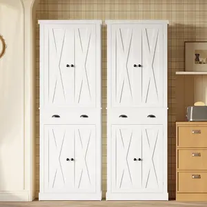 IRONCK Modern Kitchen Pantry Storage Cabinet (72.6" H x 24" W) - Barn Doors, Drawer, 4 Adjustable Shelves, Freestanding Cupboard for Kitchen Organization, Storage Organization, Dining Room, Living Room