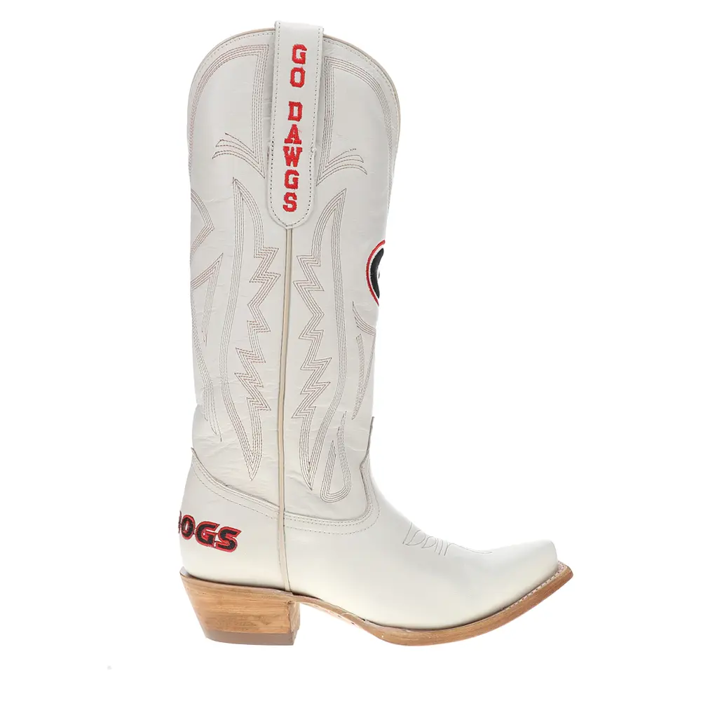 Gameday Boots Womens University Of Georgia Gameday Embroidered Snip Toe Pull On  Casual Boots Mid Calf Low Heel 1-2" - Off White