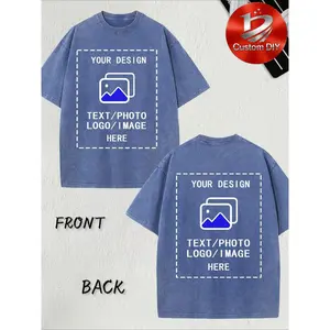 Custom Double-Sided Vintage Washed Cotton T-Shirt - Front and Rear Printed Photo/logo/pattern, Geometric Pattern Loose Short-sleeved Summer T-shirt, Suitable for Team Uniforms, Family Events, Birthday and Commemorative Shirts Customized