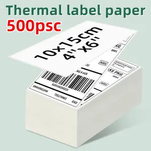 3-Ply Waterproof Thermal Paper Adhesive Label Printing Paper 100*150mm for Shipping Labels, High Adhesive Stickers, Scannable Stickers, 500 Sheets, Punctured Permanent Adhesive, Office Supplies