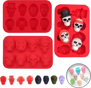 Skull  Mold - 8 Cavity Skull  Mold, Non-stick  Skeleton Mold, Skull Ice Cube Molds for Halloween Jelly, , Ice Cube, Candy,  (Skull)