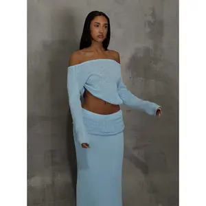 Ravira Wide Neck Knit Sweater Blue