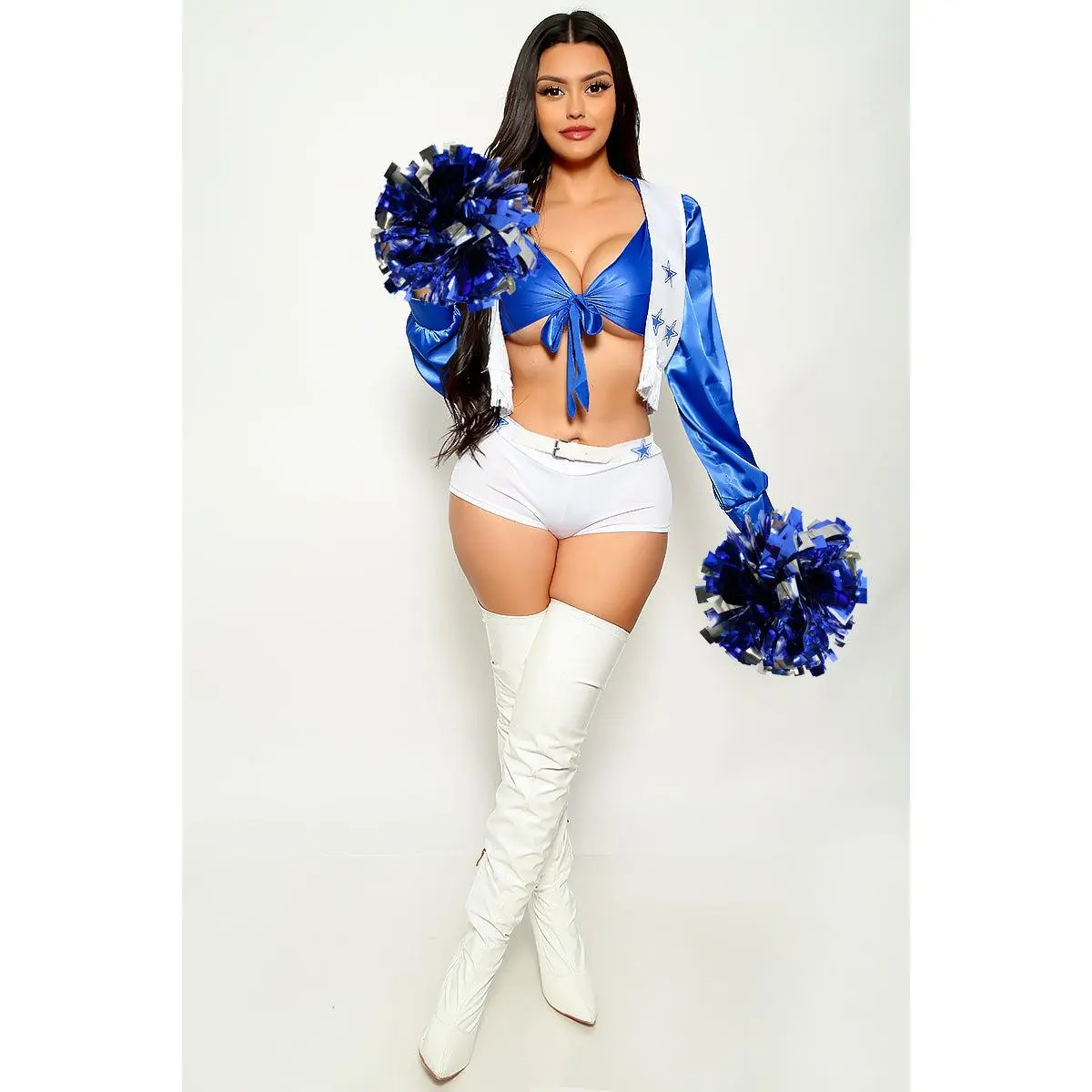 White Blue Star Cowboy Sexy Football Cheerleader Costume