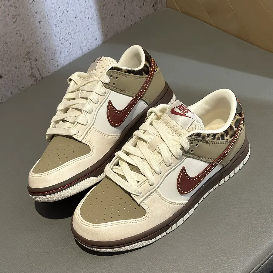 NIKE Women's Dunk Low Retro Sneakers (IM6687-262) - Khaki Team Red Pearl White, Lightweight, Shock-Absorbing, Breathable, Gym/Running, Training, Back to School Footwear