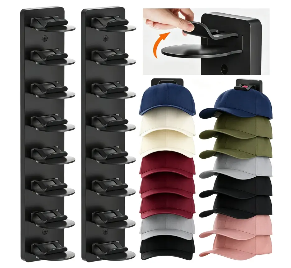 Wall Mount Hat Organizer for Baseball Caps | Strong Adhesive Multilayer Hat Rack Storage Display Holder, No Drill Hat Hooks for Closet Door Bedroom Wall