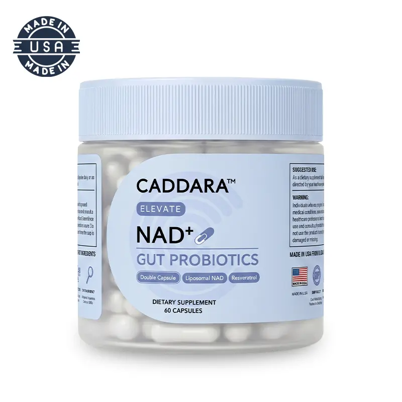 Caddara Gut Health Probiotics NAD+ Supplement | Liposomal 250mg Sugar-Free | Trans-Resveratrol 50mg, Advanced Cellular Energy & Brain Health Support, Cellular Renewal Supplement | 60ct