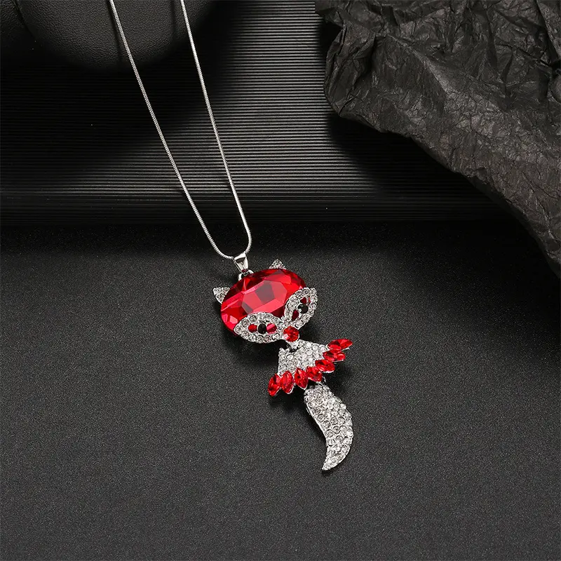 178 Red Crystal Fox Necklace