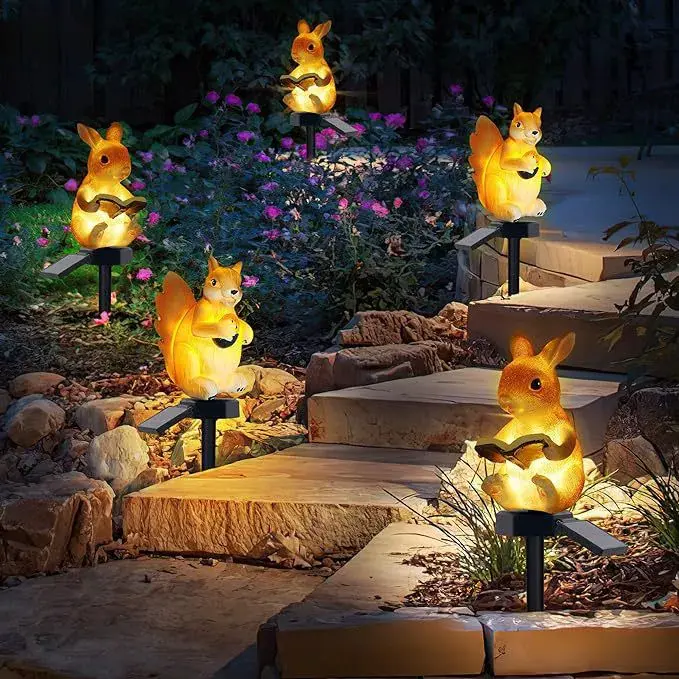 Whimsical Animal Solar Powered Lamp, Decorative Resin Rabbit, Squirrel, or Owl Figurine for Outdoor Gardens and Courtyard, 6-12H Lighting, 0.5(W), 6-12 Hours, Continuous Lighting