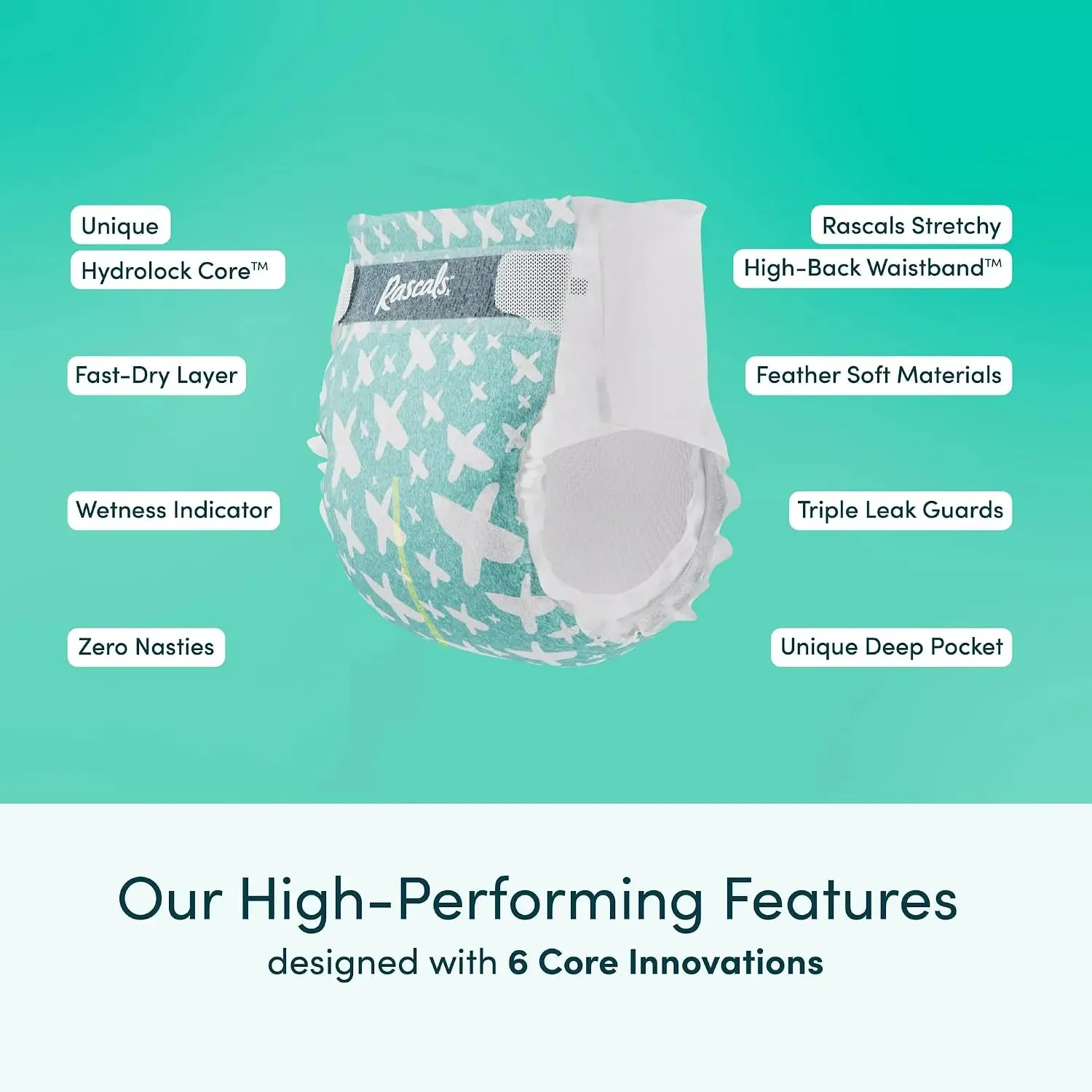 Rascals Premium Unisex Baby Diapers (0-3 Months, 0-5kg) - AirSpun Technology, Hydrolock Core, Triple Leak Guard, Deep Pockets, 4-Layer Protection, Breathable Material, No Fragrances, Dermatologist-Tested, 192 Count (2-96ct Option Available)