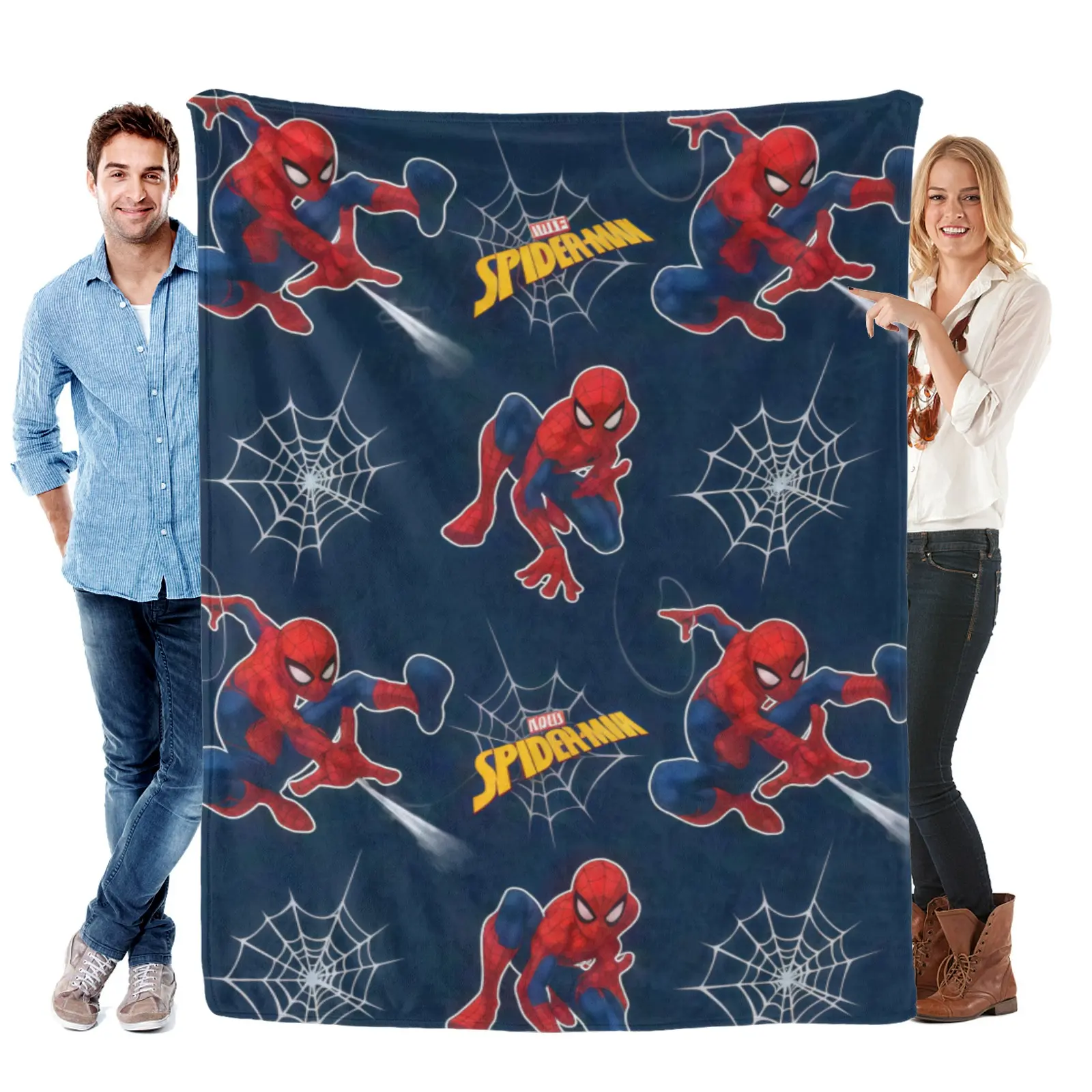 Marvel Spider Man Flannel Blanket, Reversible Design With Web Pattern, Cozy Sherpa Backing, Top Summer Gift For Teen Boys