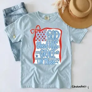 Comfort Colors God Shed His Grace on Thee Shirt, Patriotic Coquette Shirt, American, USA Shirt, Coquette Png, Preppy Patriotic, Red White Blue Tee - TrendWear USA