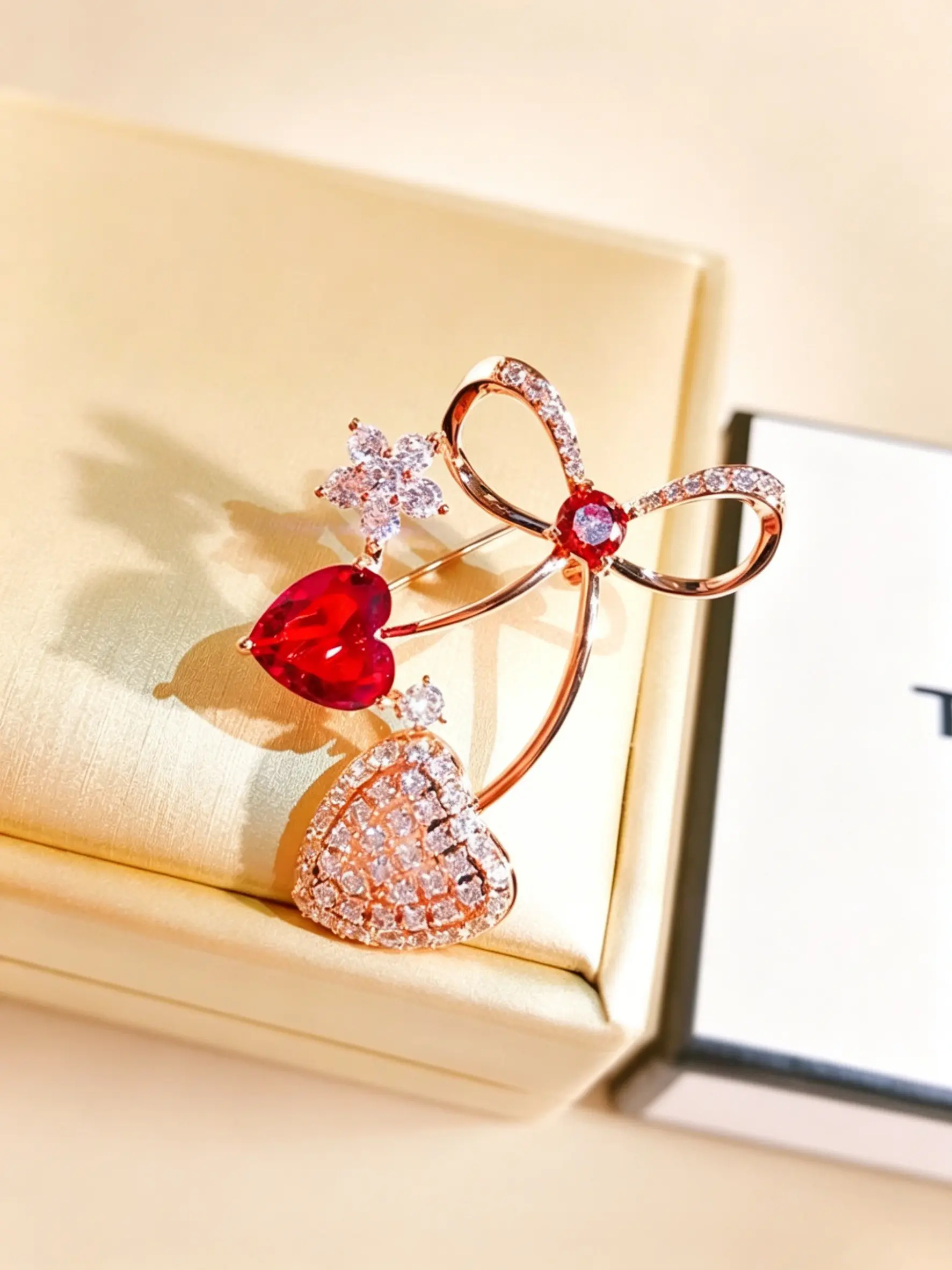 Heart Rhinestone Bow Brooch, Elegant Lady Evening Gown Pin Jewelry, Fashion Accessory for Special Occasions, Stylish Gift Idea