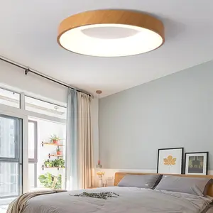 Modern LED Ceiling Light, Natural Wood-Tone Concave Base Ironwork Acrylic 30cm Round Ceiling Famp, 3000K Warm Light, Suitable for Bedrooms, Kitchens, Dining Rooms, Study Rooms, Guest Rooms, Modern Indoor Home Lighting