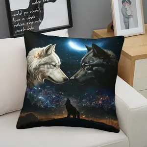 Star Wolf Pattern Single-Sided Printed Throw Pillow, Creative Decorative Cushion, 1 Piece Includes Throw Pillow Core, Suitable For Children And Adults, Daily Holiday Birthday Gifts For Beds, Sofas, Cars, Chairs, Bedroom Decorations