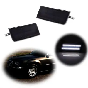 2pcs SMOKE LENS WHITE LED FRONT SIDE MARKER LAMPS LIGHTS for 2005 2006 2007 2008 2009 2010 CHRYSLER 300 300C, REPLACE OEM # 4805860AA 4805861AA