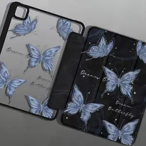 Acrylic Butterfly Blue Design Tablet Case with Holder, Lightweight Hybrid Protective Cover with Auto Sleep/Wake, Foldable for iPad 10.9/Air4/5/6/10.2/10th/Pro11 2024/9.7/10.5 - Includes 1 Piece