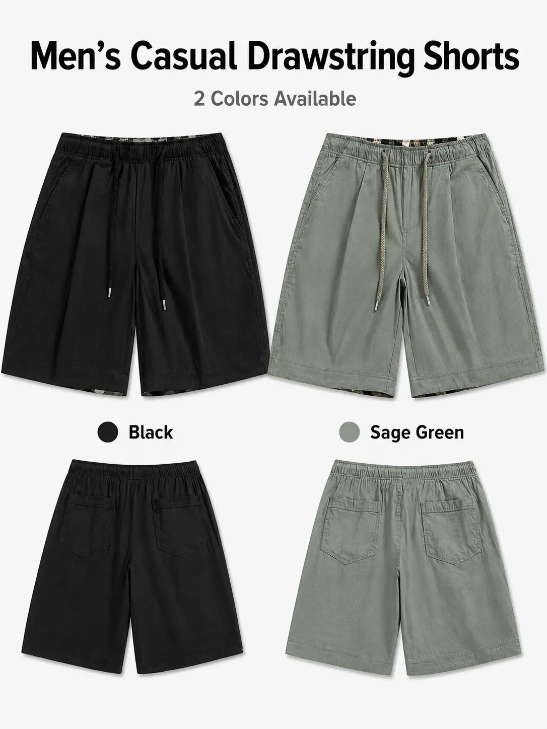 Men’s Lightweight Casual Drawstring Shorts, Elastic Waist Summer Shorts with Pockets, Loose Fit Beach Lounge Shorts for Travel, Gym, Vacation and Daily Wear