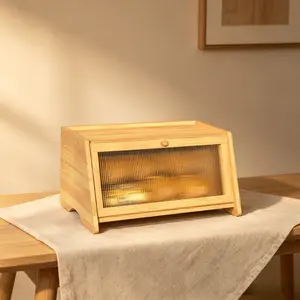 giteo bedding Bamboo Bread Box with Airtight Lid, Farmhouse Corner Bread Storage Bin with Clear Window, Large Capacity Bread Keeper for Kitchen Countertop, Perfect for Homemade Toast & Baked Goods