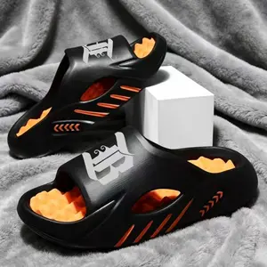 Men's Ultra Soft Anti-Slip Cloud Slides - Thick Sole EVA Upper & Cushion, Letter Print, Sporty Look, All-Day Relief, Open-Toe Indoor-Outdoor Summer Slippers for Streetwear, Sport Recovery, Beach Use slides for men slippers Black