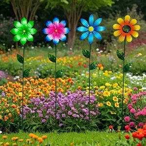 Four-Color Realistic Garden Floral Arrangements, Iron Flower Courtyard Decor, Waterproof Rust-Resistant Creative Decoration, Outdoor Lawn Patio Ornament