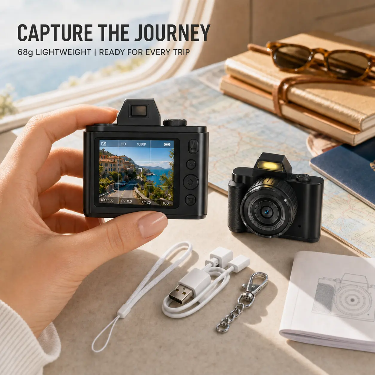 MC7 Mini Compact Point-and-Shoot Beginner Digital Camera, Pocket-Size with Keychain, Lanyard, Rear Preview Screen, Charging Cable, Lightweight Portable for Travel, Gifts, Black