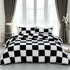 3-piece black and white checkered duvet cover set. Black-and-white plaid printed bedding, soft and comfortable, suitable for bedrooms and guest rooms. (1 duvet cover + 2 pillowcases, no filling included). Ideal birthday gift and usable all year round.