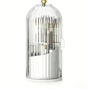 Dustproof Toothbrush Holders with Cover, 360 Degree Rotating Cosmetics Storage Box, Pen Holder, Makeup Brush Organizer, Dustproof Acrylic Lid, Suitable for Dressing Table, Bathroom And Countertop
