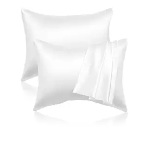 VEVOR Satin Pillowcase 2 Pack Standard Size White Pillowcases for Hair & Skin Hypoallergenic Soft Breathable Cooling Pillowcases with Hidden Zipper for SleepingSummervibes