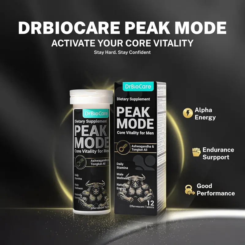 DrBioCare Men's Vitality & Energy Effervescent Tablets - With Tongkat Ali, Shilajit,Ashwagandha & L-Arginine for Daily Wellness