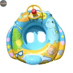 Baby Inflatable Swim Seat Float with Steering Wheel & Horn, Dinosaur Cartoon Toddler Swim Ring, Kids Pool Float for Infants 6-36 Months