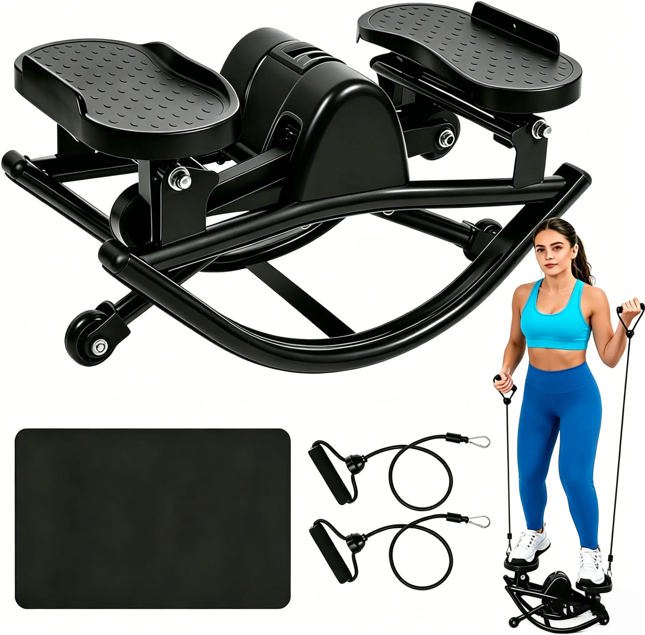 Wetough Rocking Steppers for Exercise at Home, 3D Motion Stair Stepper with Resistance Bands for Full Body Workout & Low-Impact Balance Board, 350 LBS Loading Capacity Exercise Equipment
