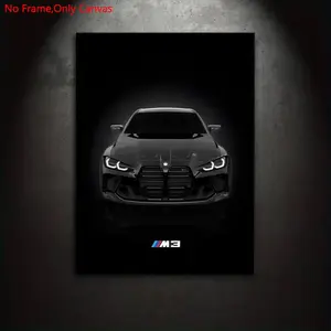 Frameless Canvas Print Posters, Classic Minimalist Art, Modern Art Design, Black Performance Car G80 M3, Gift for Car Culture Enthusiasts, Ideal Gift for Bedroom, Living Room, Kitchen, Dormitory Corridor, Mural, Wall Decoration, Room Decoration Pattern