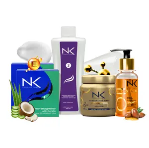 NK Professional Care. Complete Hair Straightening Treatment, Kit Steps 1,2,3,4,5. Hair Surgery with keratin, post-treatment, home care shampoo, Hair Mask and Styling Argan Oil. (8oz)