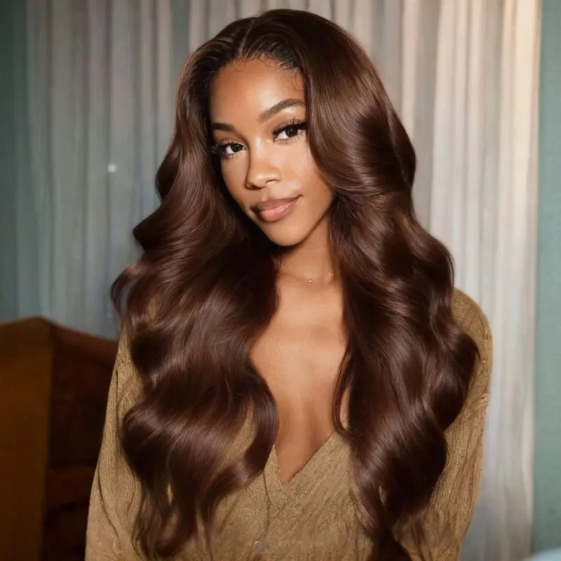 New In| UNice Glueless Auburn Brown Loose Wave Wig with Drawstring Pre Cut 13x4 HD Lace Frontal Human Hair Wigs Natural Haieline for Beginners Friendly #