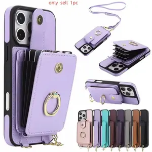 Wallet Case for iPhone 17/Air/16e/16/15/14/13/12 Pro Max Crossbody Zipper Purse Detachable Flip RFID Card Holder Magnetic Cover