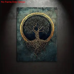 1 Piece/Set Frameless Canvas Painting Print Poster, Artwork Print, Classic Fantasy Symbolism Celtic Nordic Art,Yggdrasil Golden Tree Of Life,Gift For Mythology Lovers,Bedroom,Study,Office,Living Room,Wall Decoration,Room Decor, Home Decor Accessory