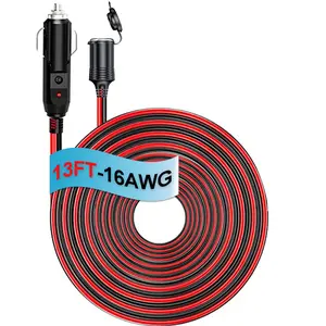 13FT Cigarette Lighter Extension Cord 16AWG, 12V/24V Car Power Adapter Male to Female, 15A Fuse, LED Indicator & Waterproof Cap