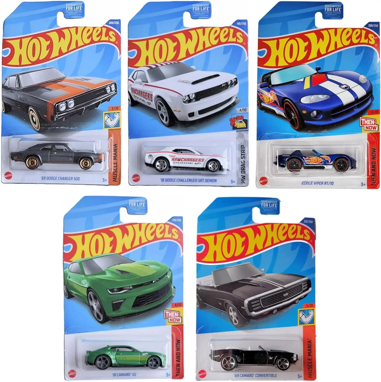 Hot Wheels 2022 Muscle Cars 5-Pack Bundle– Dodge Charger, '69 Camaro, Viper & More | Die-Cast Metal 1:64 Scale | Collector’s Limited Release L2593