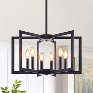 6-Light Modern Black Chandelier Light Fixture for Dining Room Kitchen