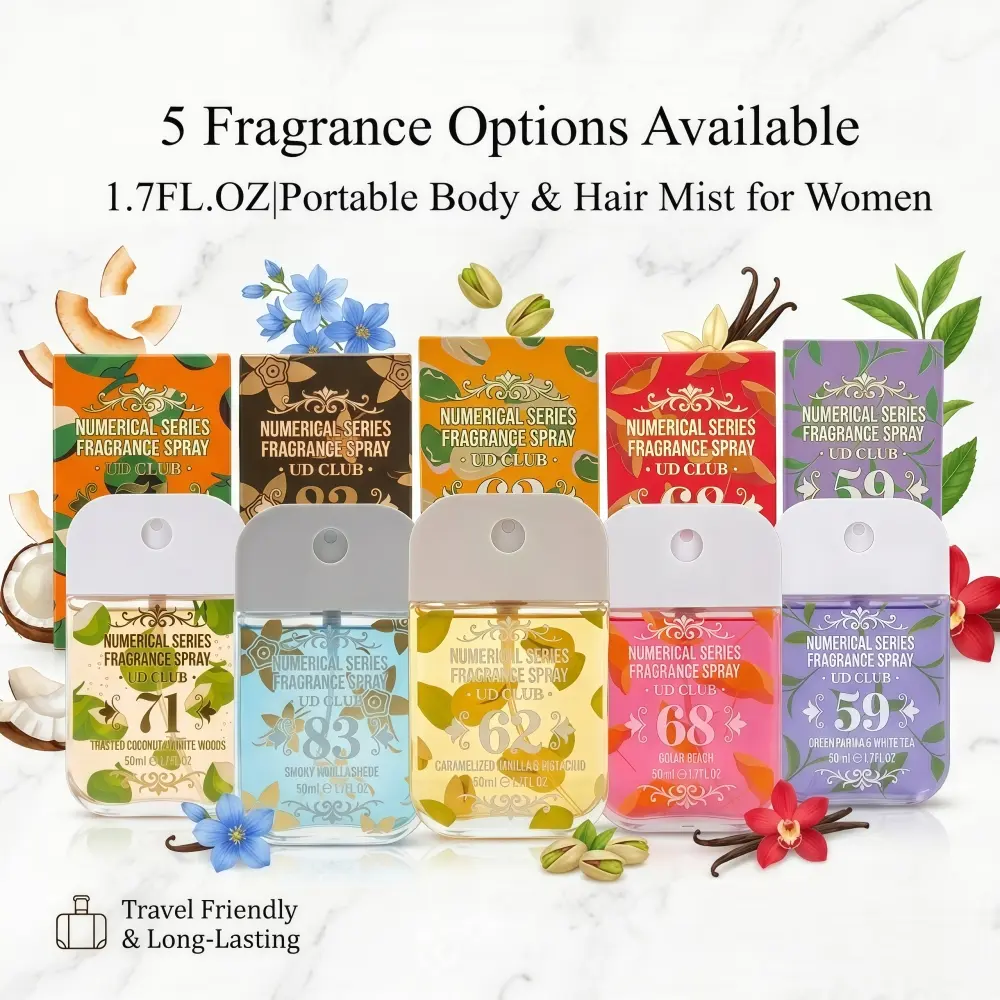 5 Scent Choices 1.7 fl oz Portable Fragrance Mist for Women, Long-Lasting Body, Hair & Hand Spray (Vanilla, Coconut & Oriental), Pocket-Friendly Travel Perfume, Refreshing Everyday Scented Mist