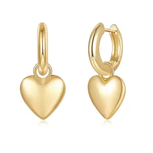 MINDDHA 14K Gold/ White Gold Plated Heart Drop Dangle Huggie Earrings for Women | 925 Sterling Silver Post | Love Heart Earrings | Lightweight Jewelry Gift - 30x17mm