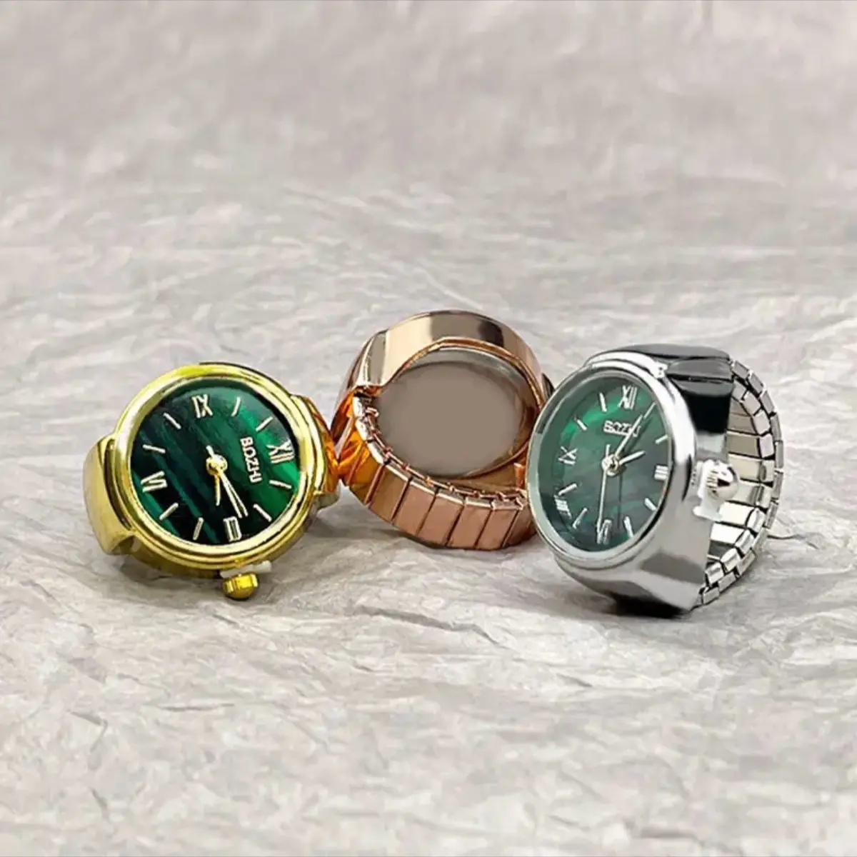 Lovely and Fancy Quartz Watch Ring in Silver, Gold, and Gold, Flexible Fit, Quartz Design, Stylish Statement Piece for Adults Bold