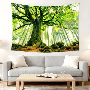 1 Pc Forest Tree Sunlight Tapestry Living Room Wall Decoration Nature Landscape Tapestry Home Ornament Festival Party Background Fabric