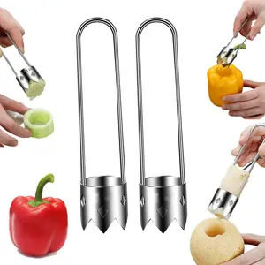 2 count Red Bell Pepper Seed Corer-Multifunctional Fruit And Vegetable Core Remover,Kitchen Gadgets for Pepper, Pineapple, Pear (silvery)