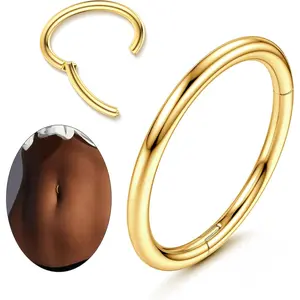 MILACOLATO 14G Clicker Belly Button Ring for Women White Gold Plated Hoop Belly Button Rings Shiny CZ Belly Button Clicker Oval Belly Ring Reverse Navel Body Belly Piercing Jewelry