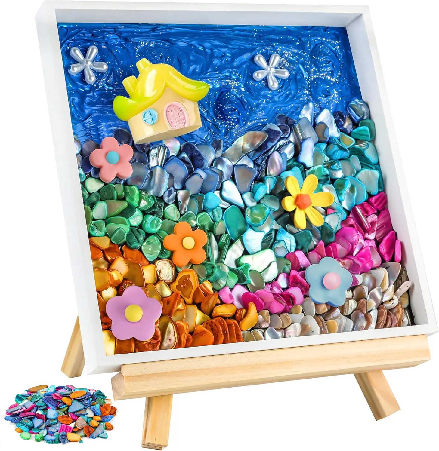Joyclub DIY Star Theme Mosaic Painting Kit with Mosaic Tiles for Adults, Square Frame DIY Craft Supplies, Stress Relief Gift for Mother's Day Housewarming Home Decoration, Creativity