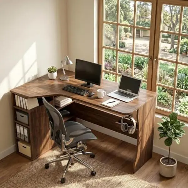 Gaomon Sturdy L-Shape Corner Desk, Space-Saving Functional Table with 3-Tier Storage Shelves, Multi-Purpose Modern Writing Desk for Small Space Home Office Workstation