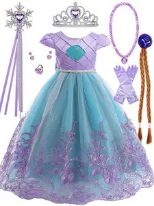 (Dress + all accessories) Princess Dress For Girls Elegant Mermaid Costume For Birthdays And Festivals All Seasons Floral Design Dress Up Costume