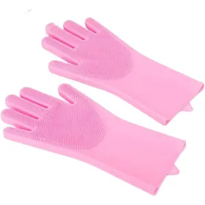 1PCS/2PCS (Pink) Multi-functional soft and durable silicone brush gloves, suitable for pet bathing, dishwashing and car washing